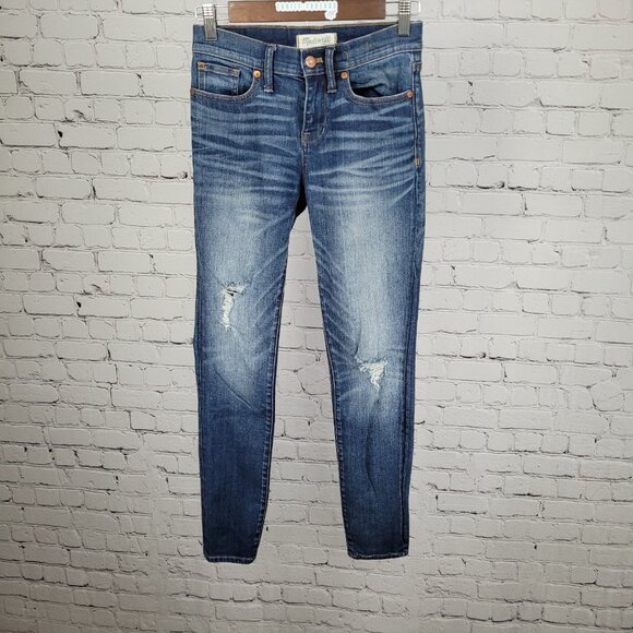 Madewell Blue Skinny Skinny Distressed Low Rise Stretch Jeans Size 26 (26x28) - Picture 1 of 13